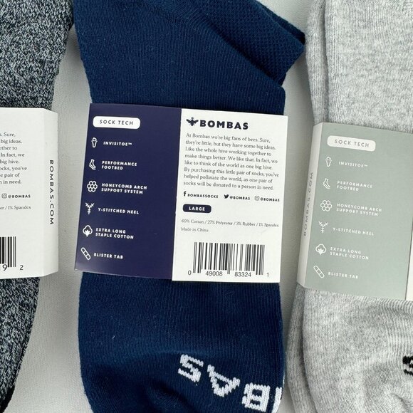 Bombas Socks 3 Pack Navy Blue, Charcoal Gray, Light Grey - Picture 5 of 6